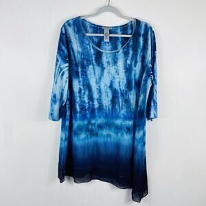 Catherines Plus Size 0X 14 16 Printed Embellished Asymmetric Tunic Top Blue